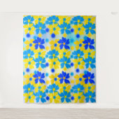Moderne Waterverf Geel en Blauwe Bloemen Bosbouw Wandkleed (Voorkant)