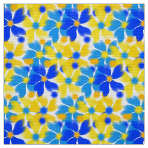 Moderne Waterverf Geel en Blauwe Bloemen Fabric Stof