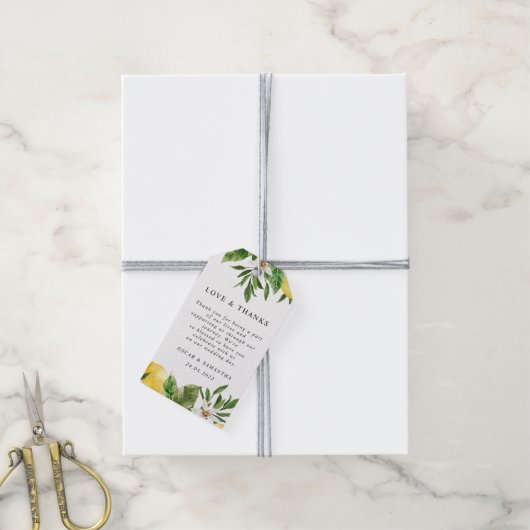 Moderne Waterverf gele leemten en leder Cadeaulabel (Met Touw)