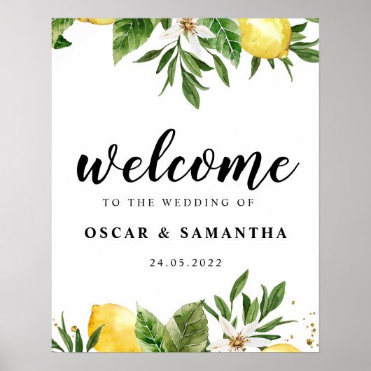 Moderne Waterverf gele leemten en leder Poster (Voorkant)