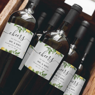 Moderne Waterverf gele leemten en leder Wijn Etiket