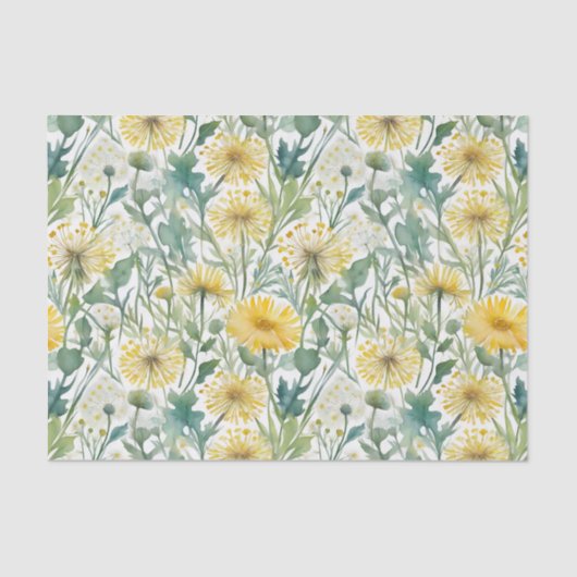 Moderne Waterverf gele paardenbloemen bloemenpatro Tissuepapier (Voorkant)