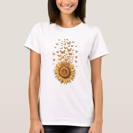 Moderne Waterverf Gele Zonnebloem Vlinder T-shirt (Voorkant)
