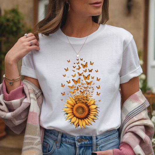 Moderne Waterverf Gele Zonnebloem Vlinder T-shirt