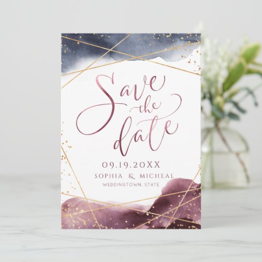 Moderne Waterverf Geometrische kalligrafie Save The Date (Staand voorkant)
