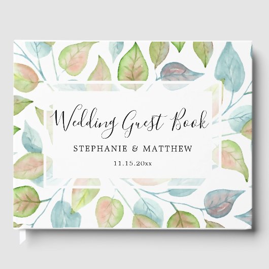 Moderne Waterverf geschilderd kleurrijke bladeren Gastenboek (Voorkant)