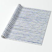 Moderne Waterverf Gestreept Patroon Blauw en Wit Cadeaupapier (Uitgerold)