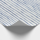 Moderne Waterverf Gestreept Patroon Blauw en Wit Cadeaupapier (Hoek)