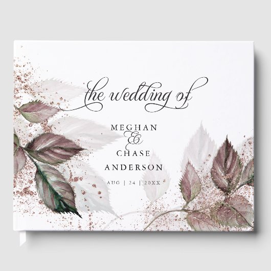 Moderne Waterverf Glitter Foliage BarefootBride™ Gastenboek (Voorkant)