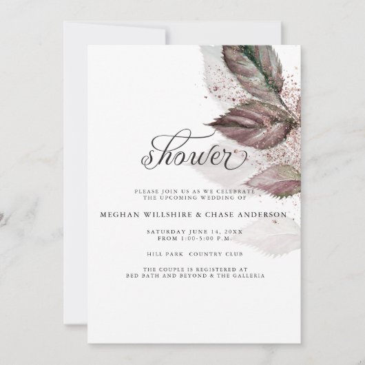 Moderne Waterverf Glitter Foliage BarefootBride™ Kaart