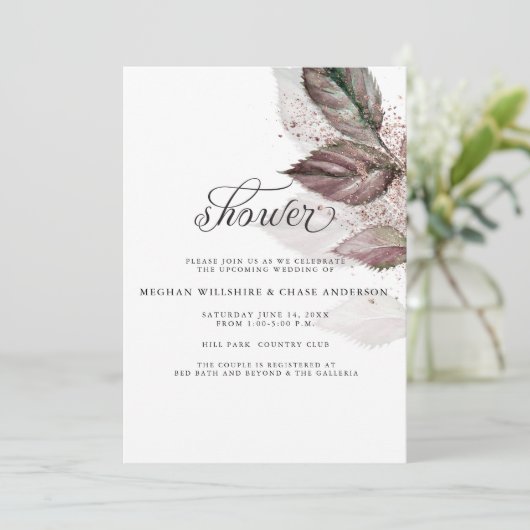 Moderne Waterverf Glitter Foliage BarefootBride™ Kaart