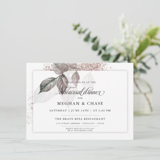 Moderne Waterverf Glitter Foliage BarefootBride™ Kaart (Staand voorkant)