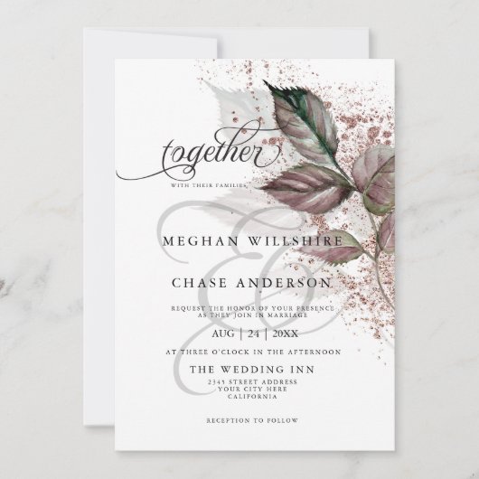 Moderne Waterverf Glitter Foliage BarefootBride™ Kaart (Voorkant)