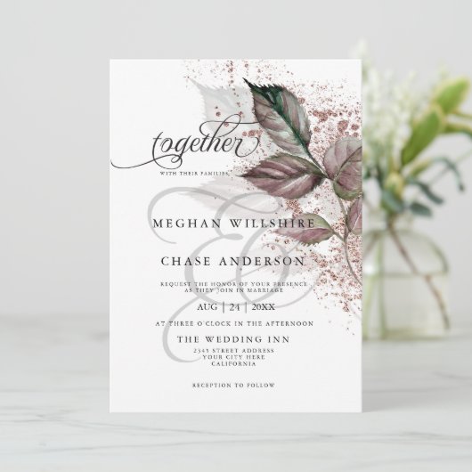 Moderne Waterverf Glitter Foliage BarefootBride™ Kaart (Staand voorkant)