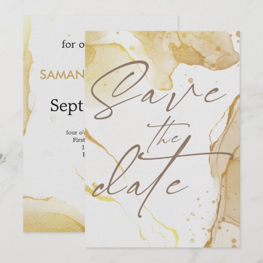 Moderne Waterverf Gold behalve de datum Uitnodigin Kaart (Voorkant / Achterkant)