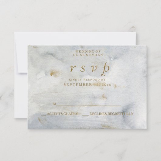 Moderne Waterverf Gold Blue Marble Wedding RSVP Kaartje (Voorkant)