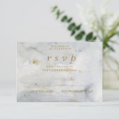 Moderne Waterverf Gold Blue Marble Wedding RSVP Kaartje (Staand voorkant)