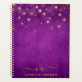 Moderne Waterverf Gold Bokeh Glitter Monogrammed Planner (Voorkant)