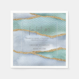 Moderne Waterverf Gold Dusty Blue Fact Wedding Servet