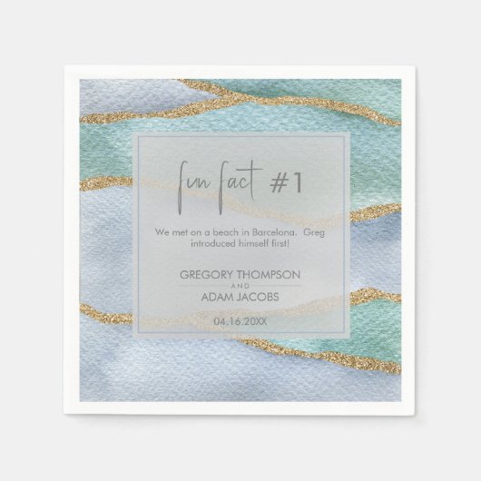 Moderne Waterverf Gold Dusty Blue Fact Wedding Servet (Voorkant)