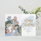 Moderne Waterverf Gold Foil Script Calligraphy Hol Feestdagenkaart (Staand voorkant)