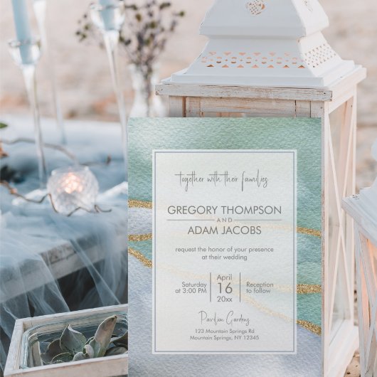 Moderne Waterverf Gold Glitter Faultline Wedding Kaart