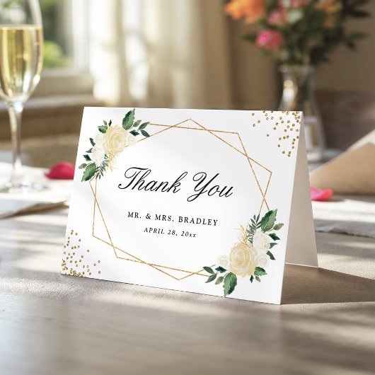 Moderne Waterverf Gold Green Floral Hartelijk dank Bedankkaart