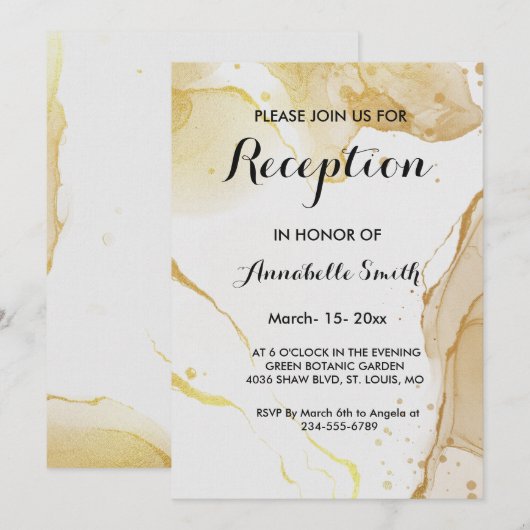 Moderne Waterverf Gold Reception Invitation Kaart (Voorkant / Achterkant)