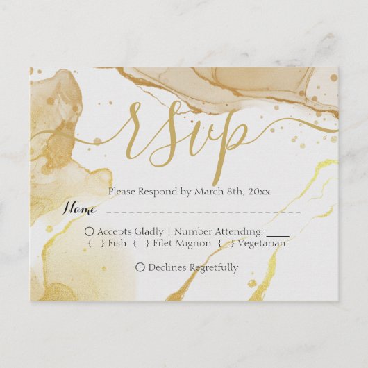 Moderne Waterverf Gold RSVP-Briefkaart Briefkaart (Voorkant)
