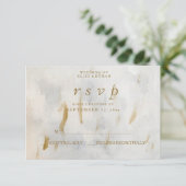 Moderne Waterverf Gold White marmer Wedding RSVP (Staand voorkant)