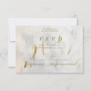 Moderne Waterverf Gold White marmer Wedding RSVP