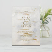 Moderne Waterverf Goud Witte Marmeren Trouw Uitnod Kaart (Staand voorkant)