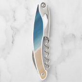 Moderne Waterverf goudblauw strand Kurkentrekker (Achterkant)