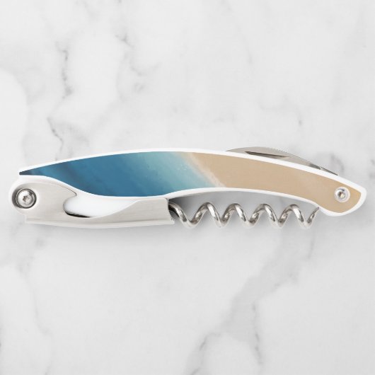 Moderne Waterverf goudblauw strand Kurkentrekker (Voorkant)