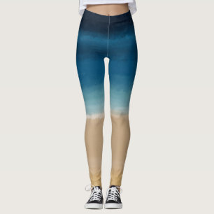 Moderne Waterverf goudblauw strand Leggings