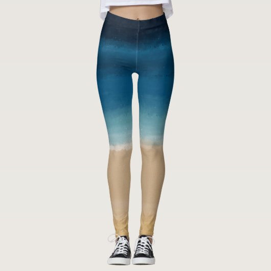 Moderne Waterverf goudblauw strand Leggings (Voorkant)