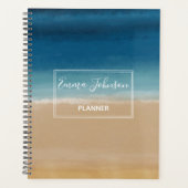 Moderne Waterverf goudblauw strand Planner (Voorkant)