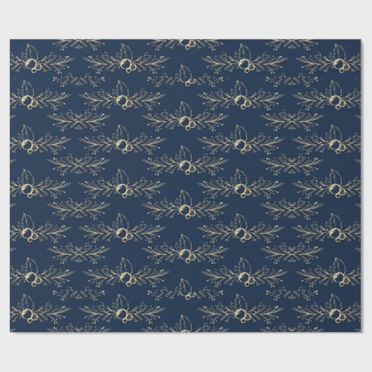 Moderne Waterverf gouden kerst Holly Blue Cadeaupapier (Vlak)