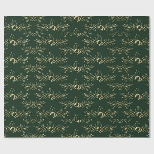 Moderne Waterverf gouden kerst Holly Green Cadeaupapier (Vlak)