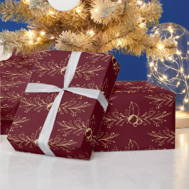 Moderne Waterverf gouden kerst Holly Red Cadeaupapier