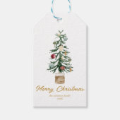 Moderne Waterverf gouden Ornamenten kerstboom Cadeaulabel (Voorkant)