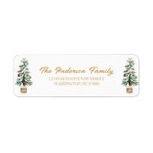 Moderne Waterverf gouden Ornamenten kerstboom Etiket (Voorkant)