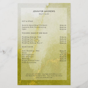 Moderne Waterverf Gouden Salon Prijslijst Flyer