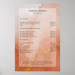 Moderne Waterverf Gouden Salon Prijslijst Poster