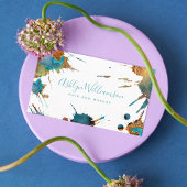 Moderne waterverf goudturquoise oranje splatter visitekaartje