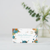 Moderne waterverf goudturquoise oranje splatter visitekaartje (Staand voorkant)