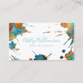 Moderne waterverf goudturquoise oranje splatter visitekaartje (Voorkant)