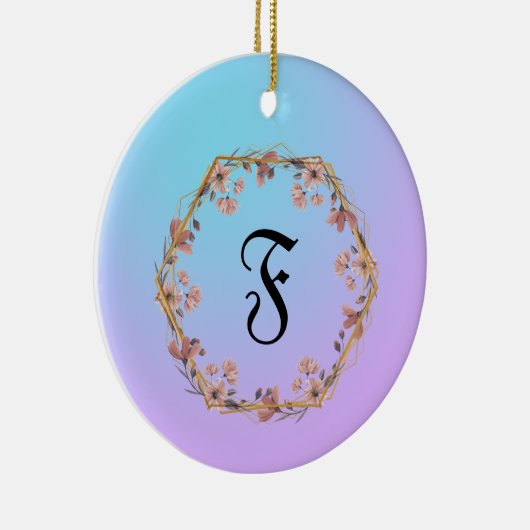 Moderne waterverf gradiëntbloemen Monogram naam Keramisch Ornament (Rechts)