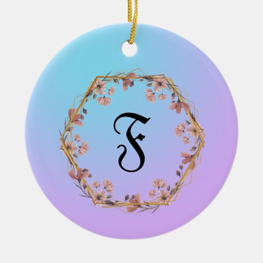 Moderne waterverf gradiëntbloemen Monogram naam Keramisch Ornament (Voorkant)