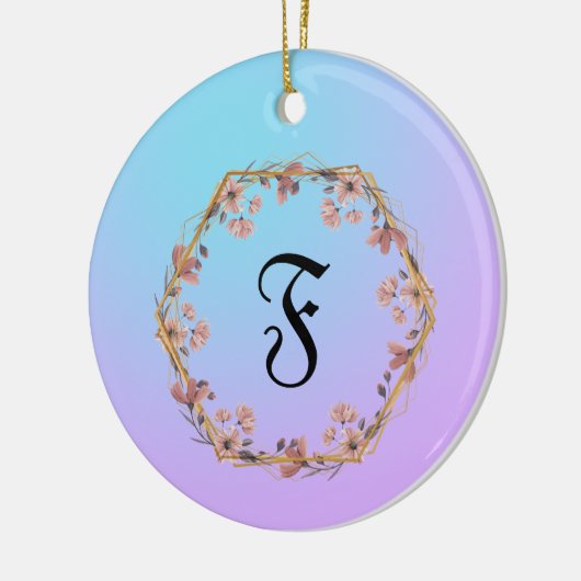 Moderne waterverf gradiëntbloemen Monogram naam Keramisch Ornament (Links)